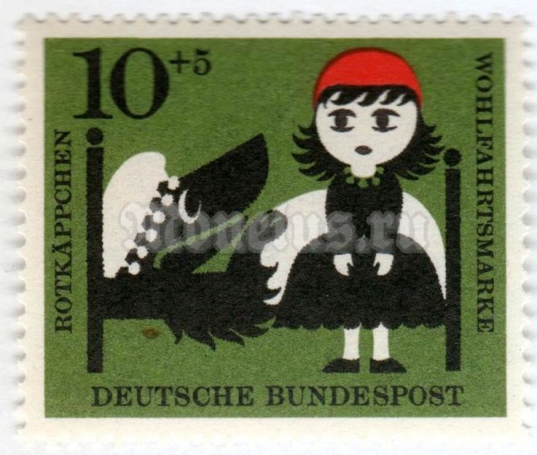 марка ФРГ 10+5 пфенниг "Fairy tales Grimm" 1960 год
