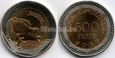 монета Колумбия 500 песо 2017 год - Стеклянная лягушка