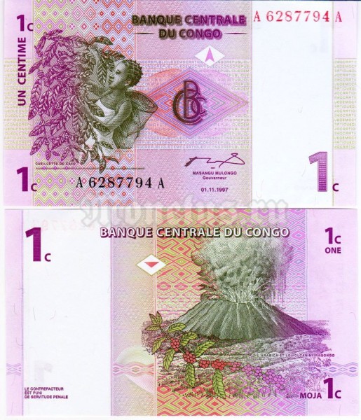 бона Конго 1 сантим 1997 год