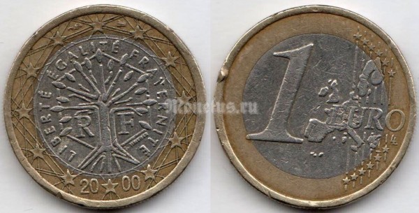 монета Франция 1 евро 2000 год