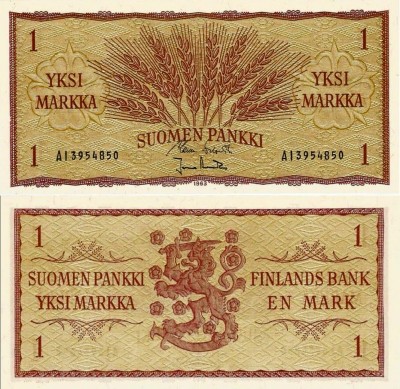 бона Финляндия 1 марка 1963 год