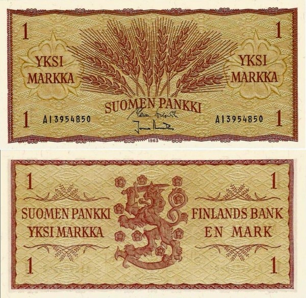 бона Финляндия 1 марка 1963 год