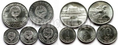 Северная Корея набор из 5-ти монет
