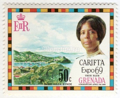 марка Гренада 50 центов "Gov. Hilda Bynoe and View of St. George’s" 1969 год