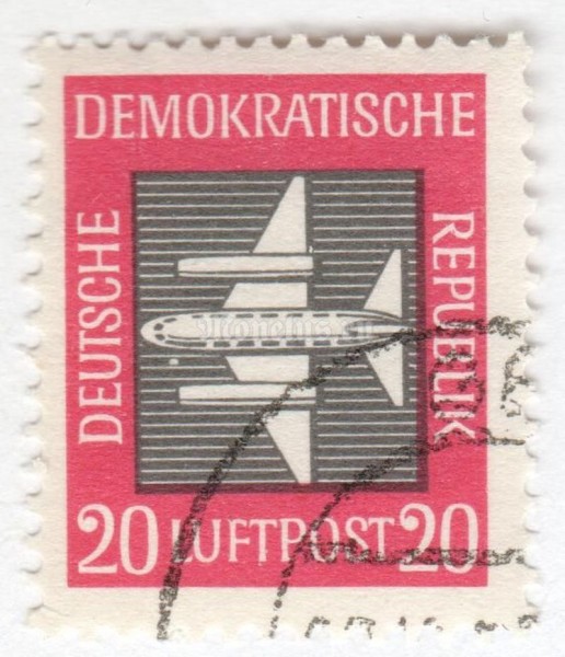 марка ГДР 20 пфенниг "Airmail" 1957 год Гашение