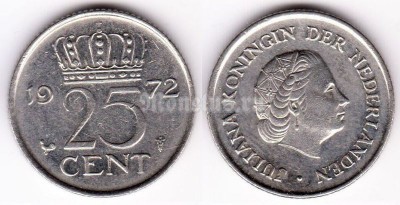 монета Нидерланды 25 центов 1972 год