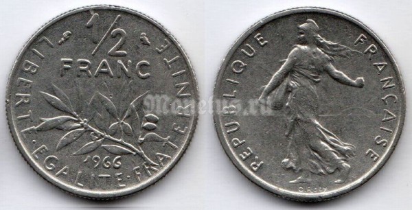 монета Франция 1/2 франка 1966 год
