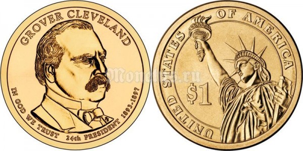 Монета 1 доллар 2012 год Гровер Кливленд 24-й президент США