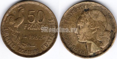 монета Франция 50 франков 1952 год