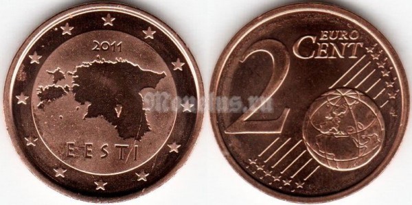 монета Эстония 2 евро цента 2011 год