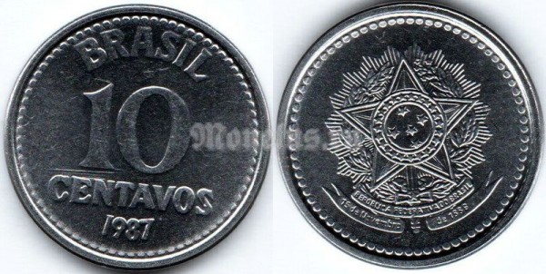 монета Бразилия 10 сентаво 1987 год