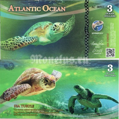 Бона Атлантический океан 3 доллара 2016 год Морская черепаха