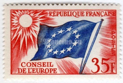 марка Франция 35 франков "European flag" 1958 год