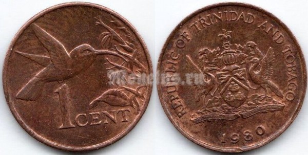 монета Тринидад и Тобаго 1 цент 1980 год