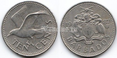 монета Барбадос 10 центов 1987 год