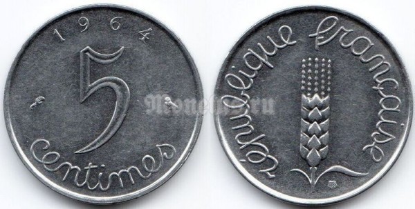 монета Франция 5 сантимов 1964 год