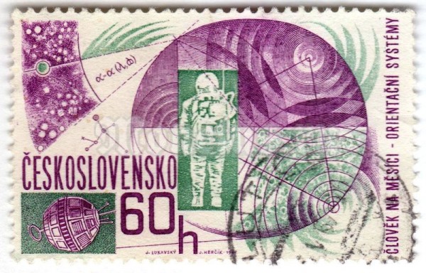 марка Чехословакия 60 геллер "Man on the Moon and orientation system" 1967 год Гашение