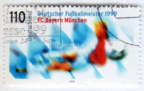 марка ФРГ 110 пфенниг "FC Bayern - Football Champions" 1999 год Гашение