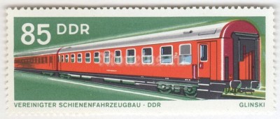 марка ГДР 85 пфенниг "Travel train carriages" 1973 год 