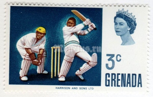 марка Гренада 3 цента "Batsman Playing Off-drive" 1969 год