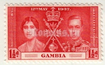 марка Гамбия 1 1/2 пенни "Коронация" 1937 год