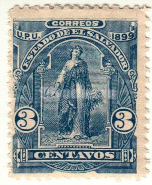 марка Сальвадор 3 сентаво "Аллегория центральноамериканского Союза" 1899 год