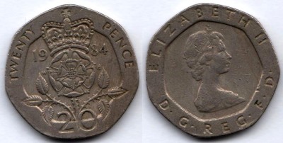 Монета Великобритания 20 пенсов 1984 год