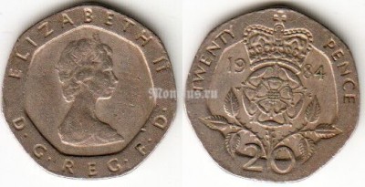 Монета Великобритания 20 пенсов 1984 год