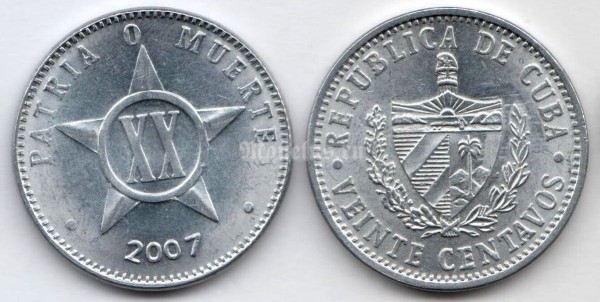 Монета Куба 20 сентаво 2007 год