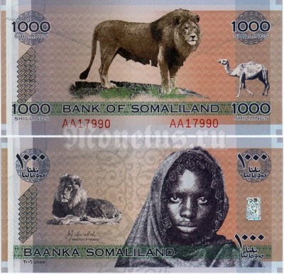 банкнота Сомалиленд 1000 шиллингов 2006 год Лев