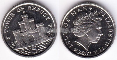 монета Остров Мэн 5 пенсов 2007 год