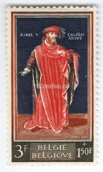 марка Бельгия 3+1,50 франка "Charles V" 1959 год