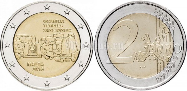 монета Мальта 2 евро 2016 год Храм Джгантия