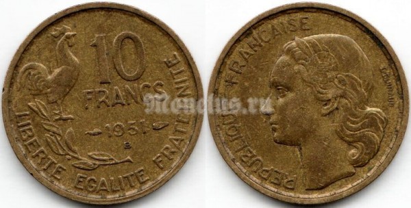 монета Франция 10 франков 1951 год
