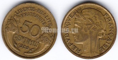 монета Франция 50 сантимов 1939 год
