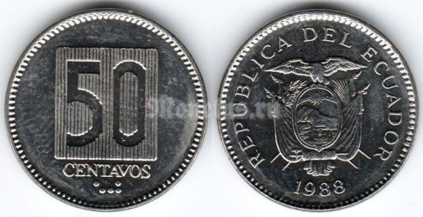монета Эквадор 50 центаво 1988 год