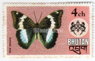 марка Бутан 4 чертум "Blue Duchess (Euthalis duda)" 1975 год 