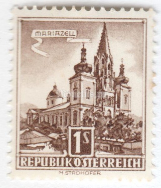 марка Австрия 1 шиллинг "Basilica of Mariazell" 1959 год 