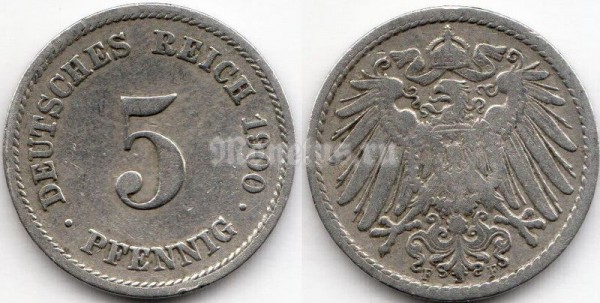 монета Германия 5 пфеннигов 1900 год F