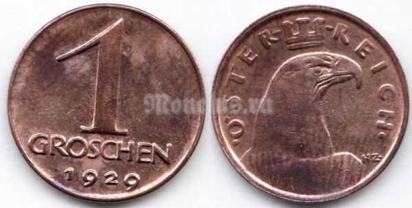 монета Австрия 1 грош 1929 год
