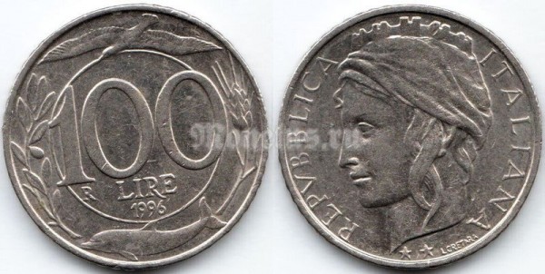 монета Италия 100 лир 1996 год