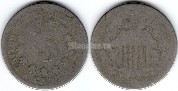 монета США 5 центов 1867-1883 год