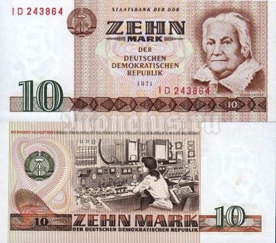 банкнота ГДР 10 марок 1971 (1985) год