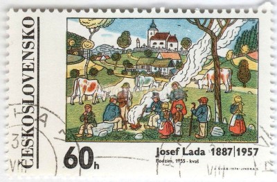 марка Чехословакия 60 геллер "Autumn (1955) Josef Lada" 1970 год Гашение