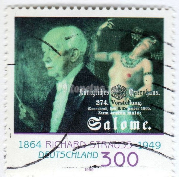 марка ФРГ 110 пфенниг "Strauss, Richard - opera 'Salome'" 1999 год Гашение