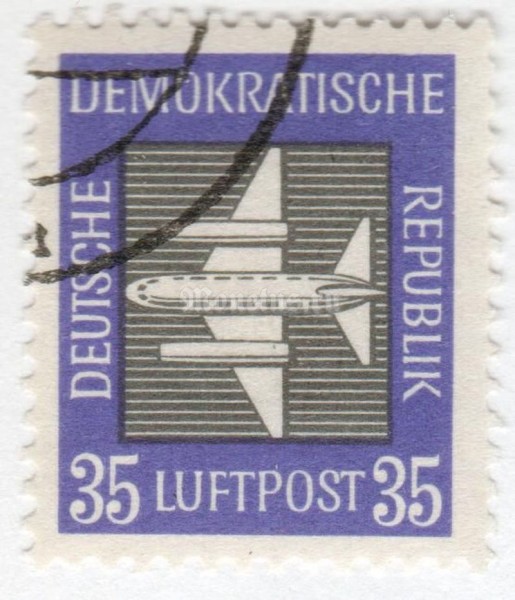 марка ГДР 35 пфенниг "Airmail" 1957 год Гашение