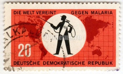 марка ГДР 20 пфенниг "Pest control sprayer" 1963 год Гашение
