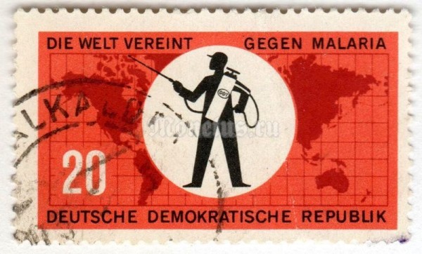 марка ГДР 20 пфенниг "Pest control sprayer" 1963 год Гашение