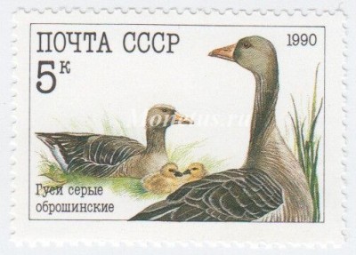 марка СССР 5 копеек "Гуси" 1990 год