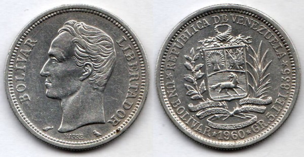 Монета Венесуэла 1 боливар 1960 год